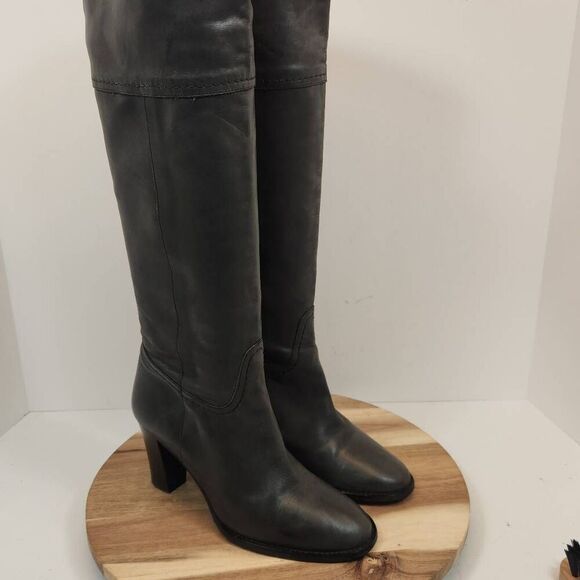 J. Crew Knee High Block Heel Boots Women's Size 7.5 Made In Italy Charcoal Gray - Picture 5 of 11